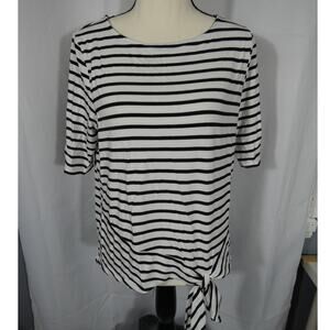 Chico's Size 1 Blouse Striped Tie Front Hem Casual Business Vacation Nautical